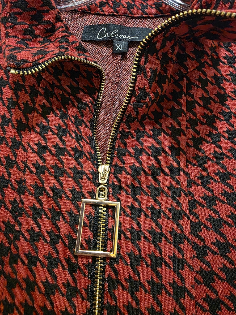 CALESSA Red & Black Houndstooth Half-Zip Swing Tunic with Gold Trim XL - Picture 2 of 4